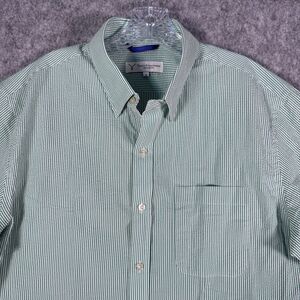 Teddy Stratford Shirt Mens Size Extra Large 5 Green Striped Seersucker Zip Fit
